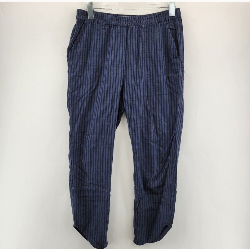 Marine Layer Womens Pants Medium Pull On Tencel Blue Black Stripe High Rise Crop